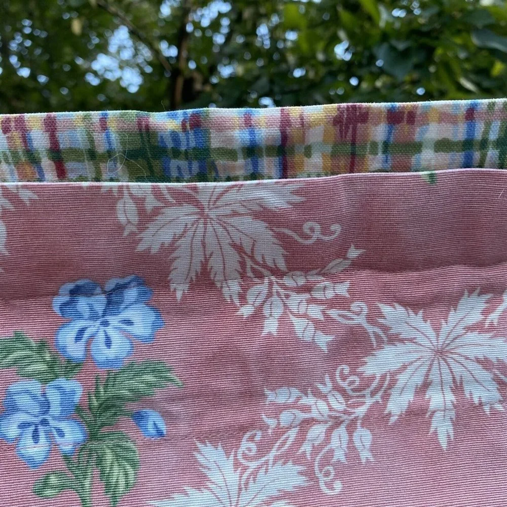 Vintage Canvas Curtain Swag Valance Pink Floral Plaid Reversible